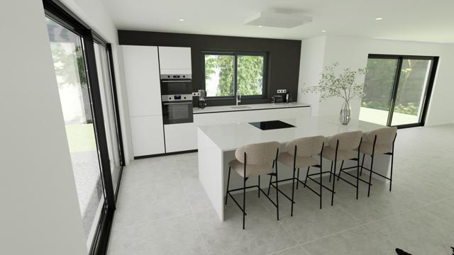 Cocina Minimalista con Isla Central y Ventanales Panorámicos - Imagen 1